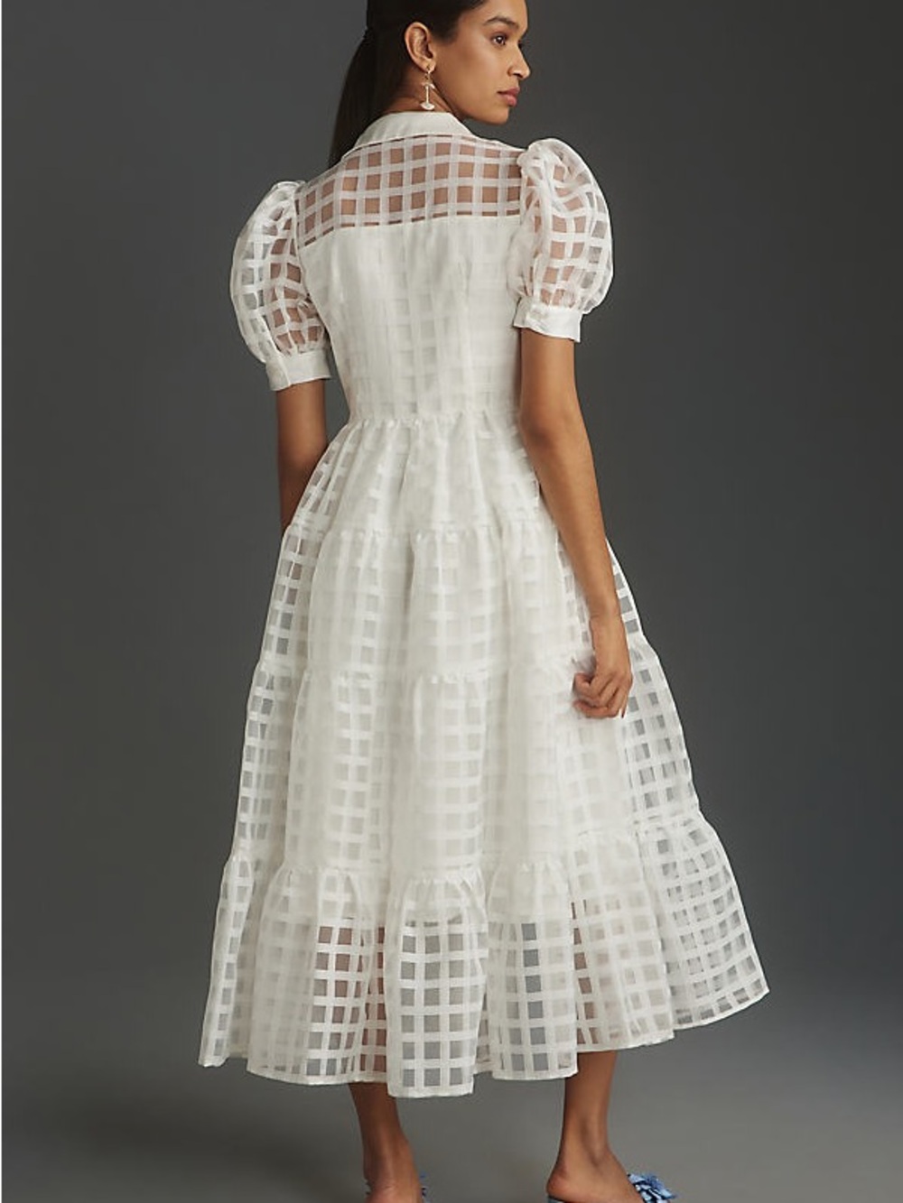 English Factory White Sheer Gingham Button-Front Dress